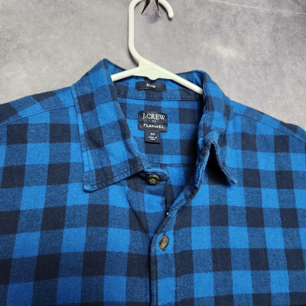 J‎ Crew Flannel Shirts Mens Medium Slim Fit Blue Black Buffalo Plaid - Lot of 2